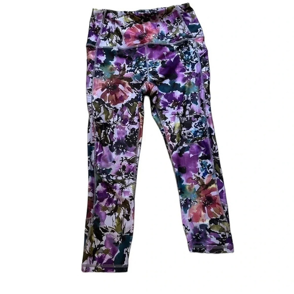 RBX Pants - RBX Purple Floral Mid Rise Cropped Leggings Sz Small GUC